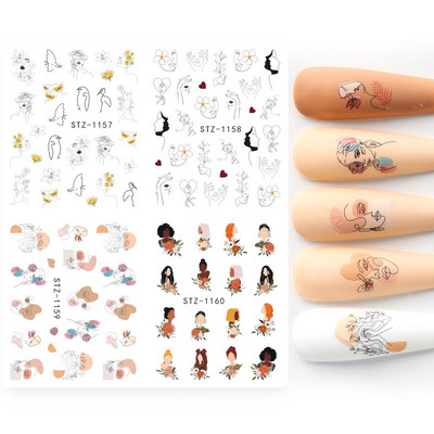 4db/Szett Absztrakt állati köröm matricák női arc matricák szarvas róka víz fekete levelek csúszkák Anime tetováló manikűr TRSTZ1018-1033
