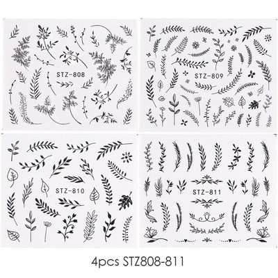 4db/Szett Absztrakt állati köröm matricák női arc matricák szarvas róka víz fekete levelek csúszkák Anime tetováló manikűr TRSTZ1018-1033