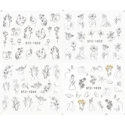 4db/Szett Absztrakt állati köröm matricák női arc matricák szarvas róka víz fekete levelek csúszkák Anime tetováló manikűr TRSTZ1018-1033