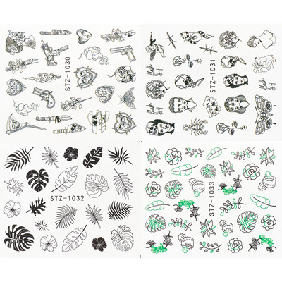 4db/Szett Absztrakt állati köröm matricák női arc matricák szarvas róka víz fekete levelek csúszkák Anime tetováló manikűr TRSTZ1018-1033