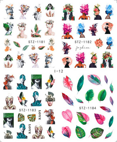 4db/Szett Absztrakt állati köröm matricák női arc matricák szarvas róka víz fekete levelek csúszkák Anime tetováló manikűr TRSTZ1018-1033