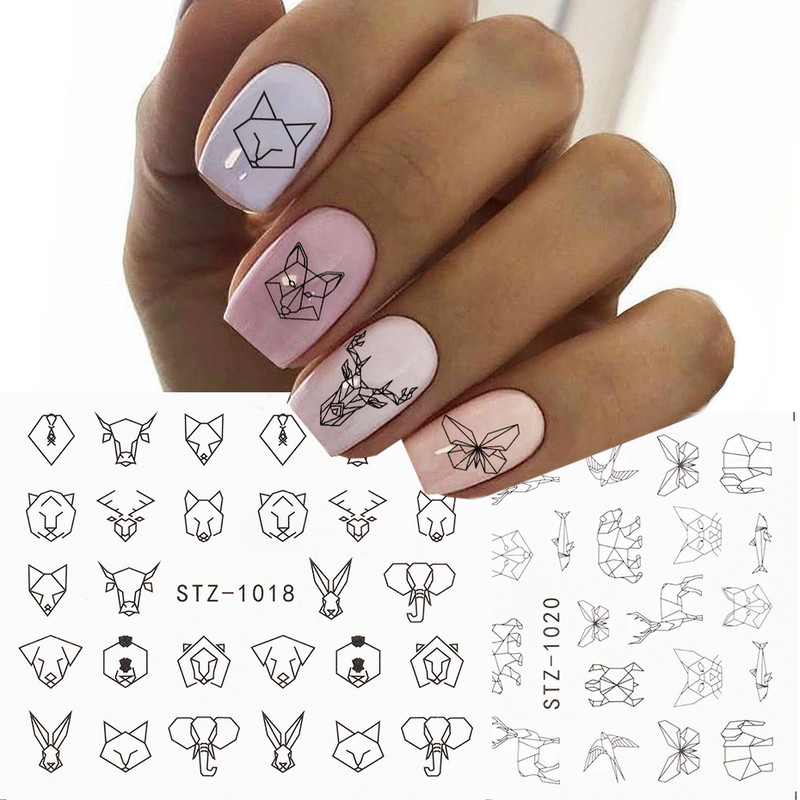 4db/Szett Absztrakt állati köröm matricák női arc matricák szarvas róka víz fekete levelek csúszkák Anime tetováló manikűr TRSTZ1018-1033