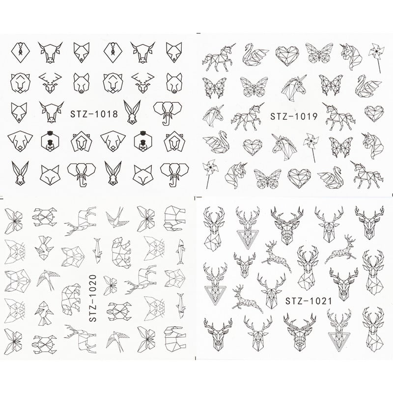4db/Szett Absztrakt állati köröm matricák női arc matricák szarvas róka víz fekete levelek csúszkák Anime tetováló manikűr TRSTZ1018-1033