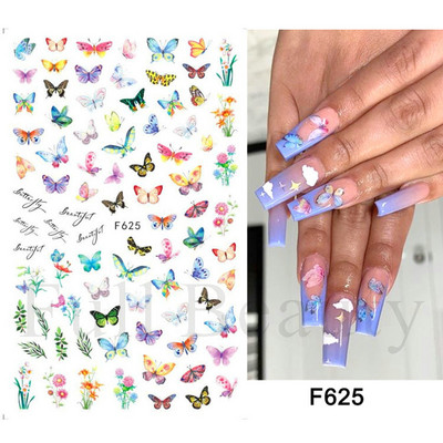 1 TK roosiküüne kleebis Sinine liblikas 3D lilled liugur Pulmad küünekunsti kaunistused fooliumist maniküüri tarvikud LAF858