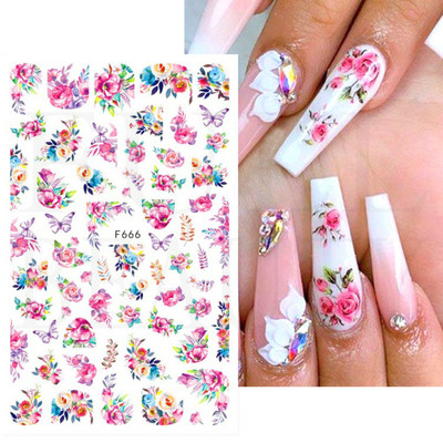 1 TK roosiküüne kleebis Sinine liblikas 3D lilled liugur Pulmad küünekunsti kaunistused fooliumist maniküüri tarvikud LAF858