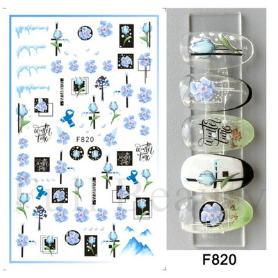 1 TK roosiküüne kleebis Sinine liblikas 3D lilled liugur Pulmad küünekunsti kaunistused fooliumist maniküüri tarvikud LAF858