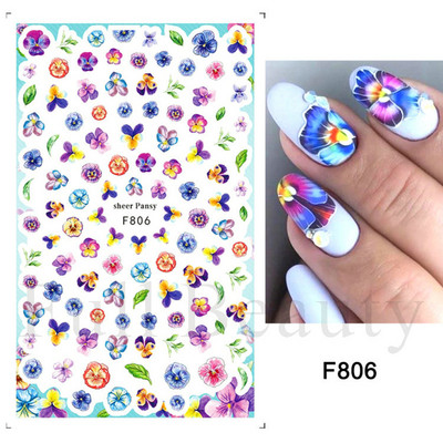 1 TK roosiküüne kleebis Sinine liblikas 3D lilled liugur Pulmad küünekunsti kaunistused fooliumist maniküüri tarvikud LAF858