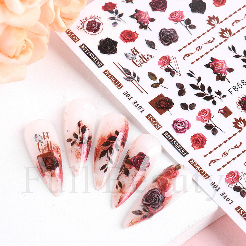 1 TK roosiküüne kleebis Sinine liblikas 3D lilled liugur Pulmad küünekunsti kaunistused fooliumist maniküüri tarvikud LAF858