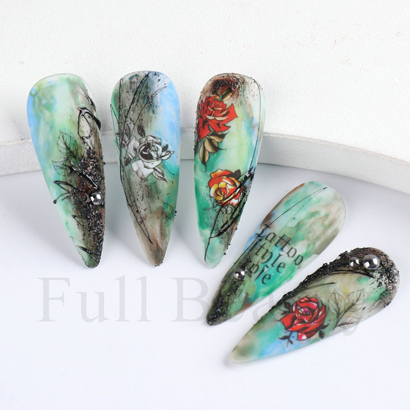 1 TK roosiküüne kleebis Sinine liblikas 3D lilled liugur Pulmad küünekunsti kaunistused fooliumist maniküüri tarvikud LAF858