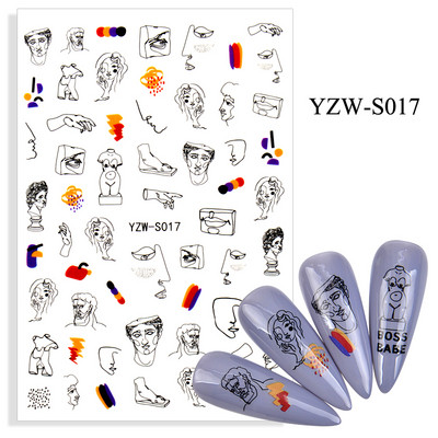 3D-must/valge küünekleebised lille-süda Abstraktsed geomeetrilised loomalehtede lillede disain küünekleebised maniküüri kaunistused