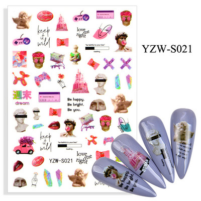 3D-must/valge küünekleebised lille-süda Abstraktsed geomeetrilised loomalehtede lillede disain küünekleebised maniküüri kaunistused