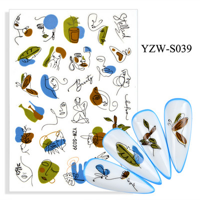 3D-must/valge küünekleebised lille-süda Abstraktsed geomeetrilised loomalehtede lillede disain küünekleebised maniküüri kaunistused