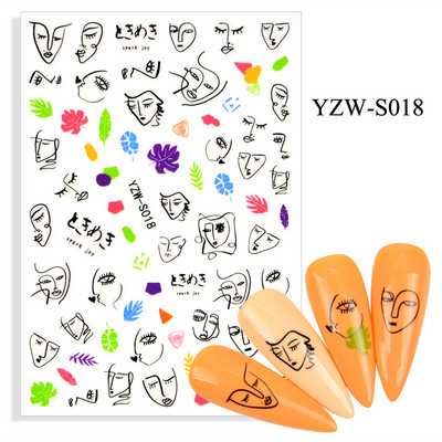 3D-must/valge küünekleebised lille-süda Abstraktsed geomeetrilised loomalehtede lillede disain küünekleebised maniküüri kaunistused