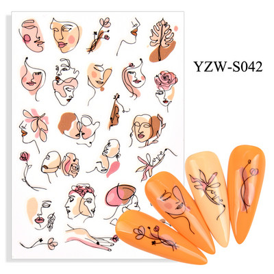 3D-must/valge küünekleebised lille-süda Abstraktsed geomeetrilised loomalehtede lillede disain küünekleebised maniküüri kaunistused