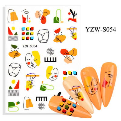 3D-must/valge küünekleebised lille-süda Abstraktsed geomeetrilised loomalehtede lillede disain küünekleebised maniküüri kaunistused