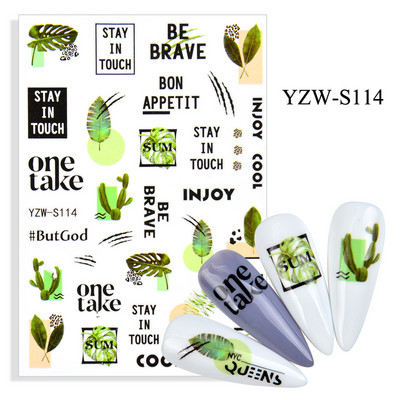 3D-must/valge küünekleebised lille-süda Abstraktsed geomeetrilised loomalehtede lillede disain küünekleebised maniküüri kaunistused