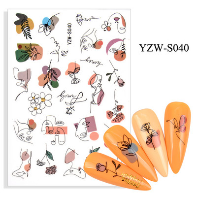 3D-must/valge küünekleebised lille-süda Abstraktsed geomeetrilised loomalehtede lillede disain küünekleebised maniküüri kaunistused