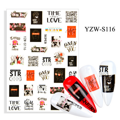 3D-must/valge küünekleebised lille-süda Abstraktsed geomeetrilised loomalehtede lillede disain küünekleebised maniküüri kaunistused