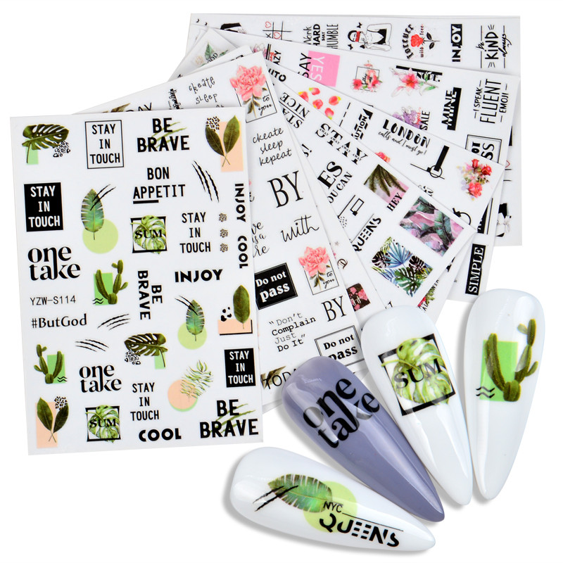 3D-must/valge küünekleebised lille-süda Abstraktsed geomeetrilised loomalehtede lillede disain küünekleebised maniküüri kaunistused