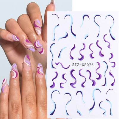 3D-südame küünekleebised Neoonribad teip geomeetriline joon liugurid küünte kaunistamise trend 2022 laine keerised maniküüri kleebis GLYB030