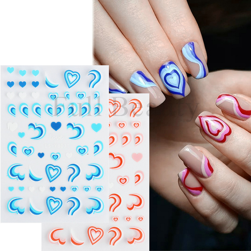 3D-südame küünekleebised Neoonribad teip geomeetriline joon liugurid küünte kaunistamise trend 2022 laine keerised maniküüri kleebis GLYB030