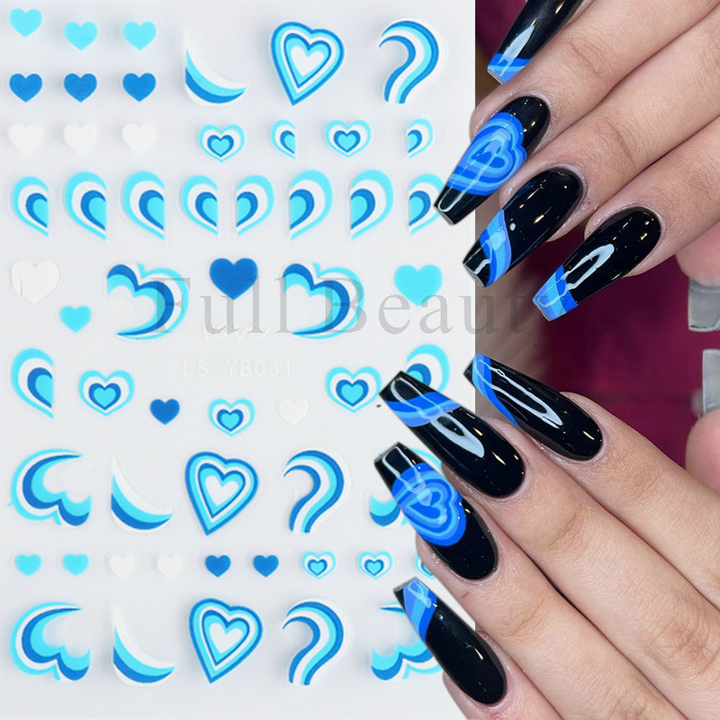 3D-südame küünekleebised Neoonribad teip geomeetriline joon liugurid küünte kaunistamise trend 2022 laine keerised maniküüri kleebis GLYB030