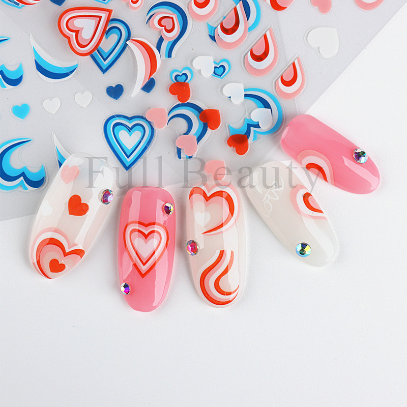 3D-südame küünekleebised Neoonribad teip geomeetriline joon liugurid küünte kaunistamise trend 2022 laine keerised maniküüri kleebis GLYB030