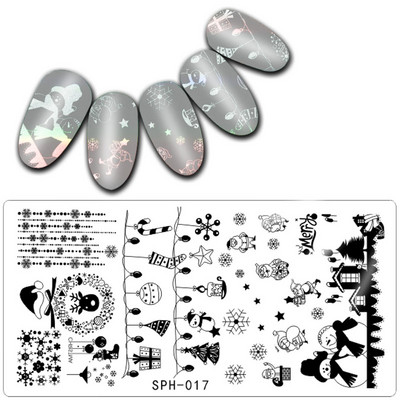 1 db 12*6 cm-es karácsonyi téglalap körömbélyegzősablon körömdíszítő bélyegzőlemez ünnepi mintás tányér