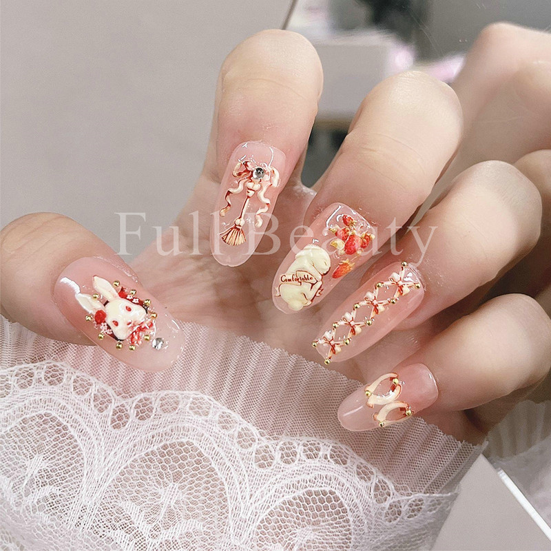 5D Zeko Naljepnice za nokte Vrpce slatke jagode Reljefni klizači za nokte Slatki crtani zečevi Naljepnice Manikura GLJI-5D16