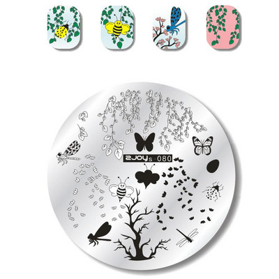 Okrugle šumske pločice za utiskivanje noktiju Cvijet Životinja Leptir Simbol Građevinski dizajn Nail Art Pečat Predložak za utiskivanje Ploča sa slikom