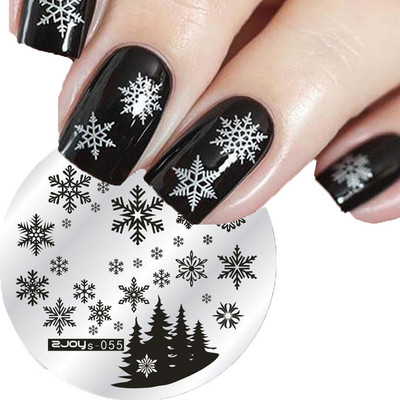 Božićna okrugla pločica za utiskivanje noktiju s pahuljicama od 5,6 cm, zimska tema, šablona za pečate za nokte, predložak za pločice, pribor za ukrašavanje noktiju, alat Zjo
