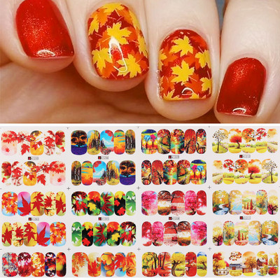12db őszi arany levelek körömmatricák csúszkák manikűrhöz Maple Leaf Nail Art vízmatricák transzferfólia őszi dekorációhoz