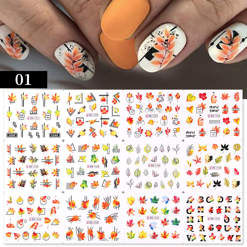 12db őszi arany levelek körömmatricák csúszkák manikűrhöz Maple Leaf Nail Art vízmatricák transzferfólia őszi dekorációhoz