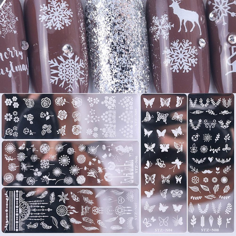 Πλάκα σφράγισης Nail Art Εκτύπωση λουλουδιών με καθαρό χαραγμένο φύλλο από ανοξείδωτο ατσάλι DIY Πρότυπο μανικιούρ Εργαλείο νυχιών για ομορφιά