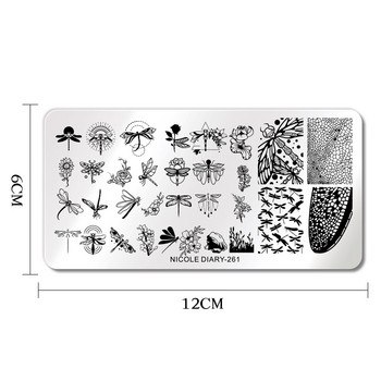 NICOLE DIARY Dragonfly Плочи за щамповане на нокти Butterfly Flower Design Printing Mold Stamp Templates Шаблон за прехвърляне на изображения