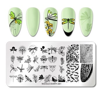 NICOLE DIARY Dragonfly Плочи за щамповане на нокти Butterfly Flower Design Printing Mold Stamp Templates Шаблон за прехвърляне на изображения