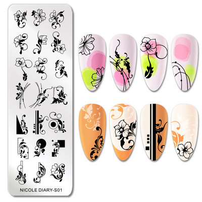NICOLE DIARY Πλάκες σφράγισης νυχιών Dragonfly Σχέδιο λουλουδιών πεταλούδας Πρότυπα σφραγίδας εκτύπωσης καλουπιών Στένσιλ μεταφοράς εικόνας