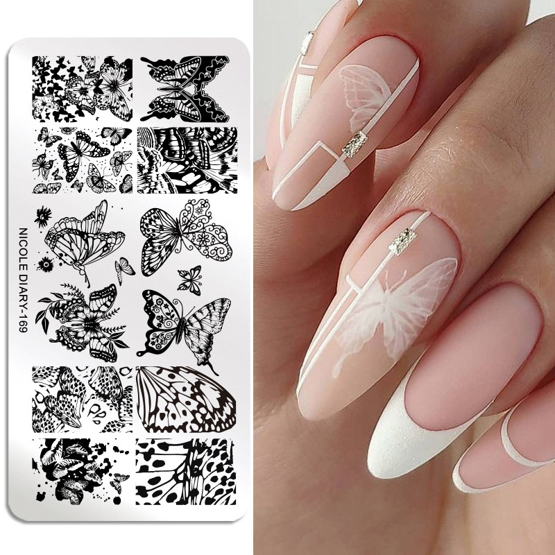 NICOLE DIARY Πλάκες σφράγισης νυχιών Dragonfly Σχέδιο λουλουδιών πεταλούδας Πρότυπα σφραγίδας εκτύπωσης καλουπιών Στένσιλ μεταφοράς εικόνας