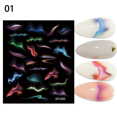 Πολύχρωμα φύλλα τρισδιάστατα αυτοκόλλητα νυχιών Ολογραφικά λέιζερ Floral αυτοκόλλητα Άνοιξη καλοκαιρινό συρόμενο για νύχια Μανικιούρ Διακόσμηση αξεσουάρ