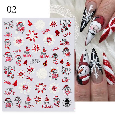 Χριστουγεννιάτικο αυτοκόλλητο 3D Nail Art Snowflakes Άγιος Βασίλης Αυτοκόλλητο Slider Πολύχρωμα αυτοκόλλητα νυχιών Διακόσμηση μανικιούρ DIY