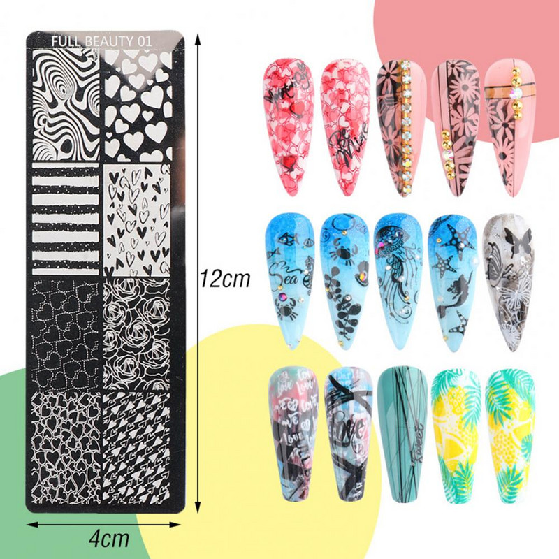 Nail Art Roostevabast terasest valmistamine Daamile Küünestantsimisplaadid Tembeldamisplaat Peen maniküüri DIY malli küünetööriist daamile