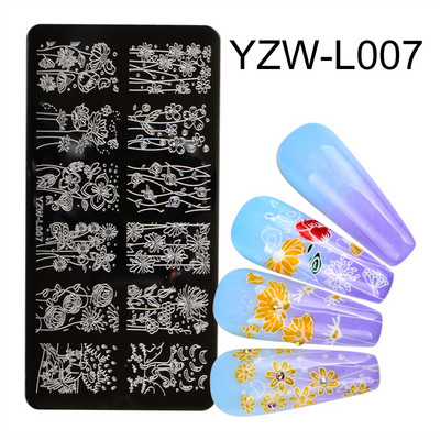 DIY Nail Art Ορθογώνια Έκδοση Εκτύπωσης Leaf Flower Character Pattern Βερνίκι νυχιών Πρότυπο πλάκας από ανοξείδωτο χάλυβα Εργαλεία νυχιών