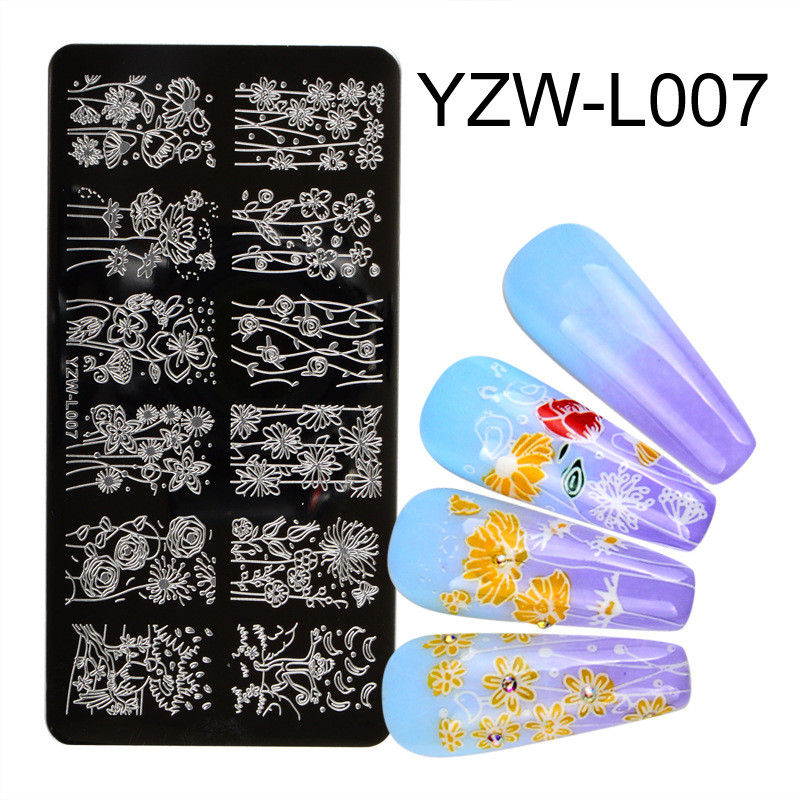 DIY Nail Art Ορθογώνια Έκδοση Εκτύπωσης Leaf Flower Character Pattern Βερνίκι νυχιών Πρότυπο πλάκας από ανοξείδωτο χάλυβα Εργαλεία νυχιών