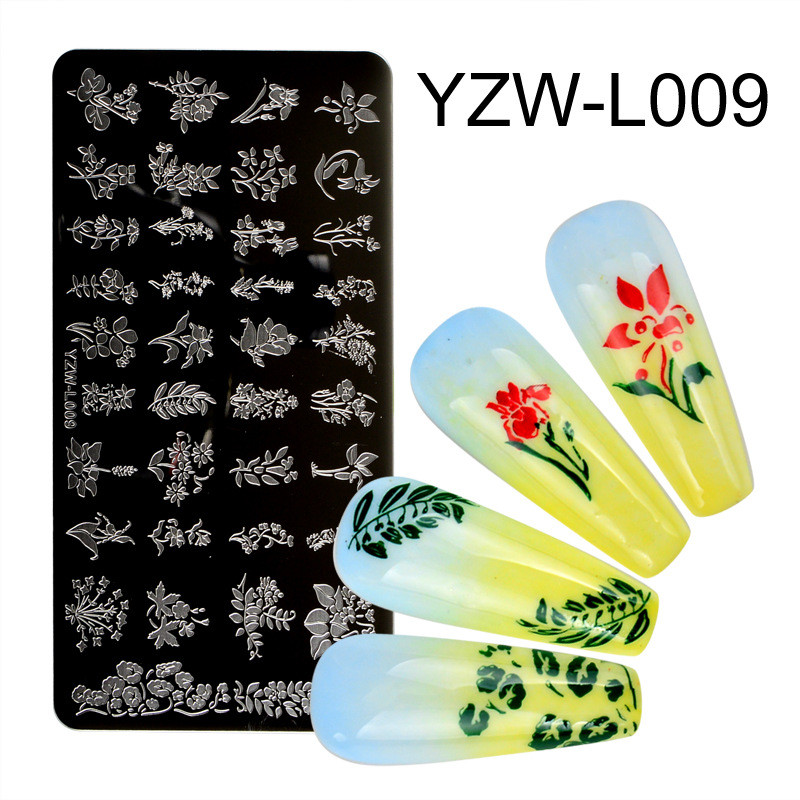 DIY Nail Art Ορθογώνια Έκδοση Εκτύπωσης Leaf Flower Character Pattern Βερνίκι νυχιών Πρότυπο πλάκας από ανοξείδωτο χάλυβα Εργαλεία νυχιών