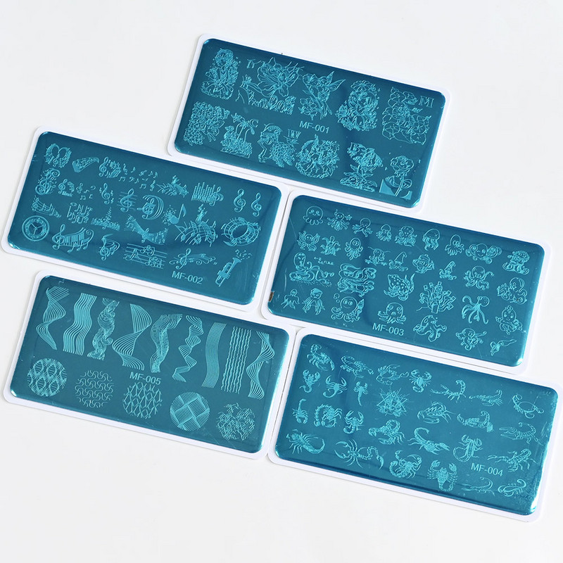 1 Nerūsējošā tērauda nagu mākslas štancēšanas plāksnes Dzīvnieku ziedu ģeometriskā raksta veidnes dizains Drukas attēlu trafareti rīks#12*6cm