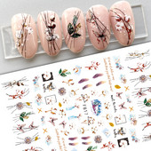 Geometrijske linije Cvjetni list 3D naljepnice za nokte Plavo zlato Hladno jesensko lišće Proljetni prijenosni klizač Nail Art DIY dekoracija Manikura