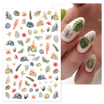 Geometrijske linije Cvjetni list 3D naljepnice za nokte Plavo zlato Hladno jesensko lišće Proljetni prijenosni klizač Nail Art DIY dekoracija Manikura