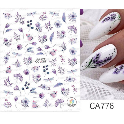 Geometrijske linije Cvjetni list 3D naljepnice za nokte Plavo zlato Hladno jesensko lišće Proljetni prijenosni klizač Nail Art DIY dekoracija Manikura