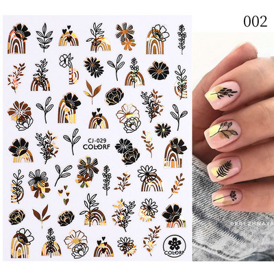 Geometrijske linije Cvjetni list 3D naljepnice za nokte Plavo zlato Hladno jesensko lišće Proljetni prijenosni klizač Nail Art DIY dekoracija Manikura