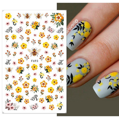 Geometrijske linije Cvjetni list 3D naljepnice za nokte Plavo zlato Hladno jesensko lišće Proljetni prijenosni klizač Nail Art DIY dekoracija Manikura